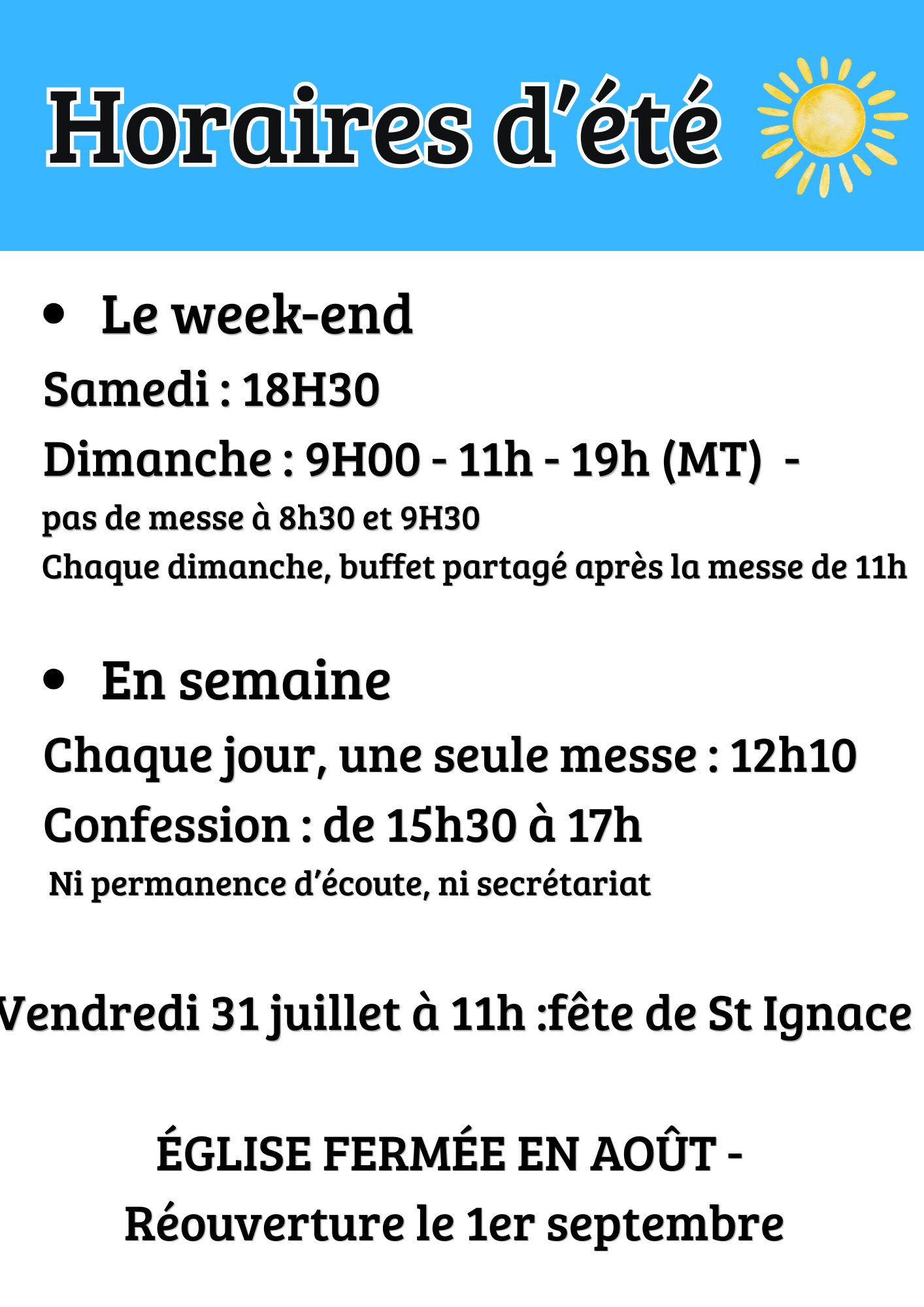 2026 Horaires été 2026